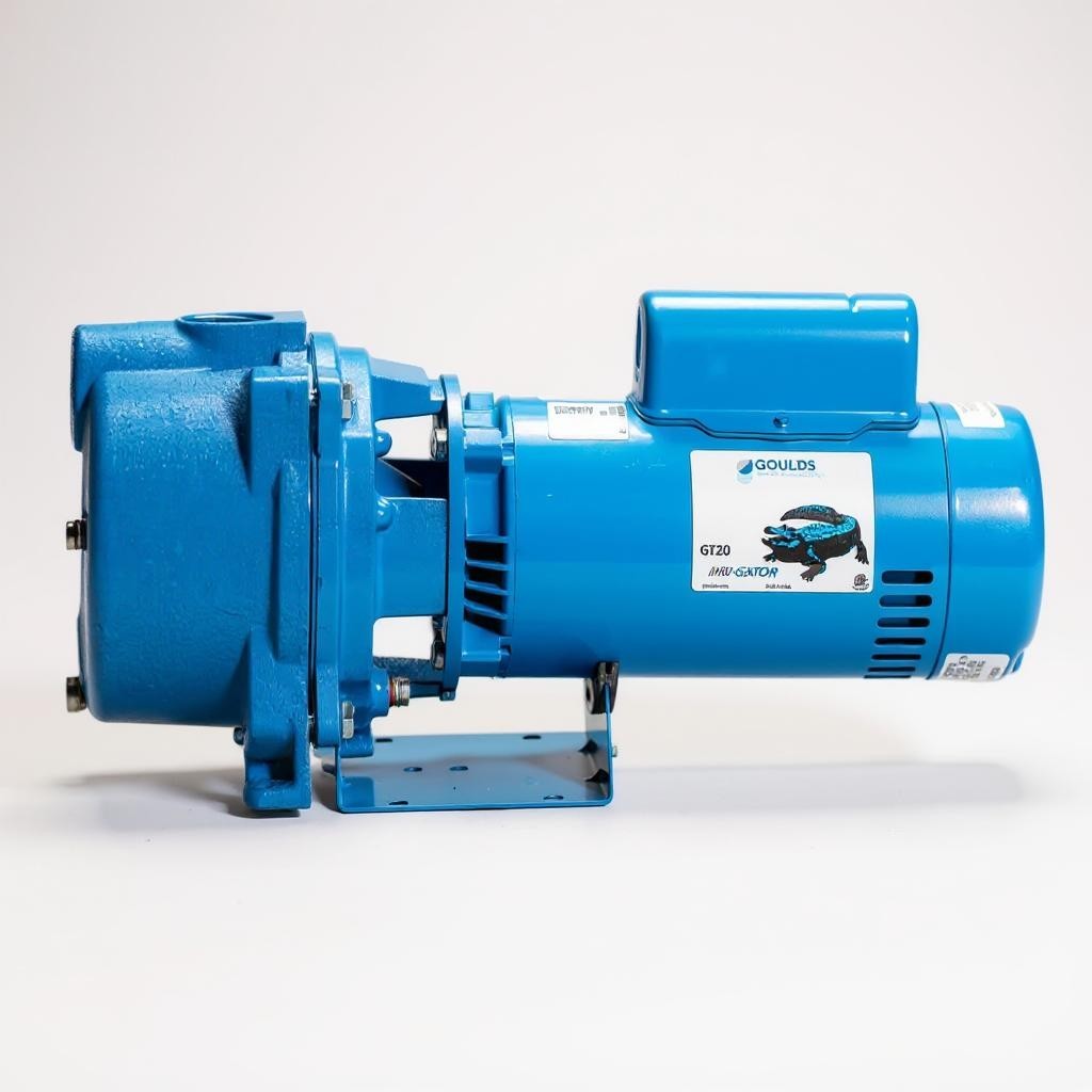 Goulds GT20 self-priming centrifugal pump – 2 HP cast iron irrigation and water transfer pump with 1-1/2" NPT ports, front-side angle view